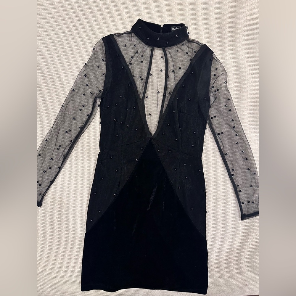 Black low V beaded and velvet dress! Elegant and sexy!